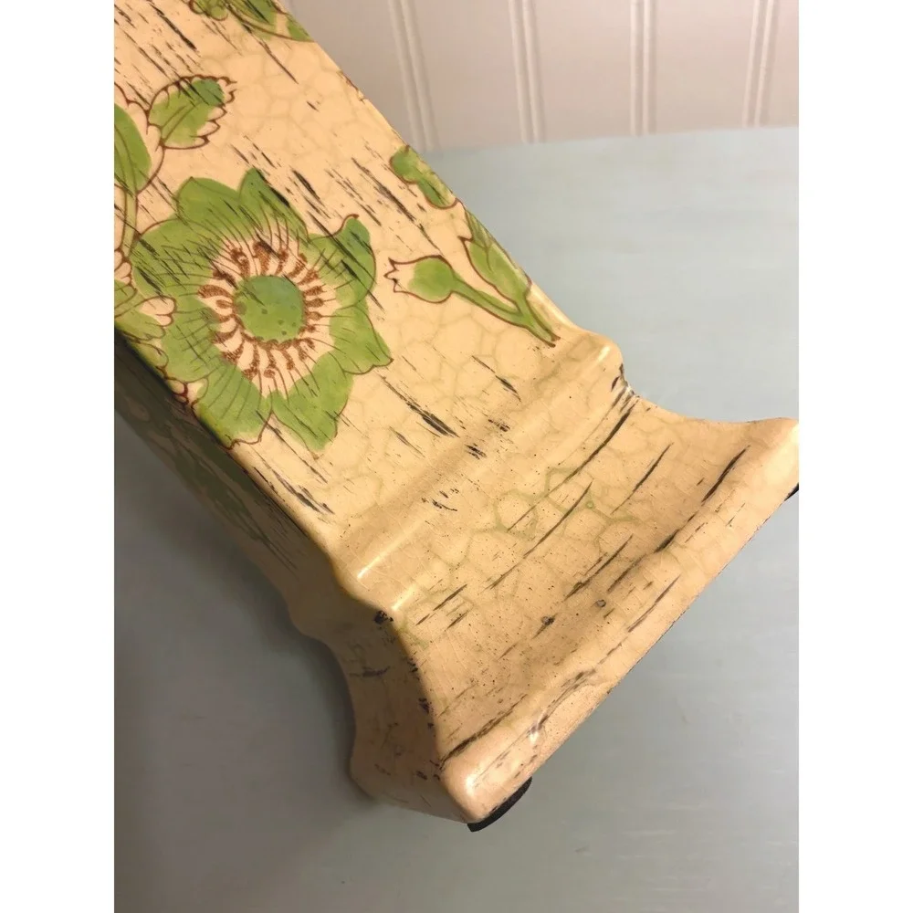 Vintage Style Floral Ceramic Pillar‎ Candle Holder Crackle Glaze Farmhouse 13.5